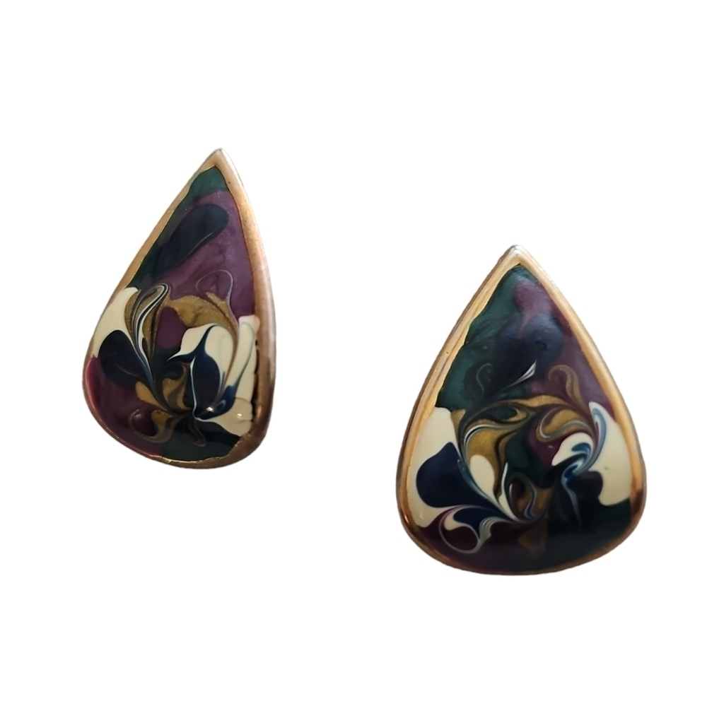 🦋 Vintage Colorful Enamel Swirl Teardrop Dangle Earrings - Picture 4 of 4